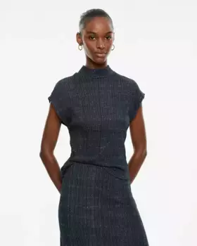 Женский топ в рубчик с воротником Перкинс System Action, синий