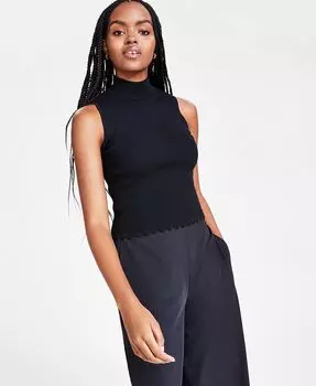 Женский топ в рубчик с воротником-стойкой и зубчатым краем Bar III, черный