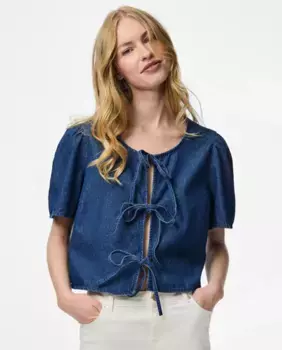 Женский топ-вакеро с коротким рукавом Pieces, темно-синий