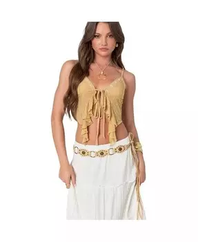 Женский топ Yola с вышивкой и завязками спереди Edikted, бежевый