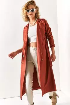 Женский тренч без подкладки с плиточным карманом Olalook, оранжевый