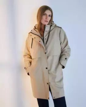 Женский тренч с однотонным контрастным капюшоном Woman El Corte Ingls, бежевый