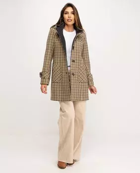 Женский тренч со съемным капюшоном в фантазийную клетку Fsh, бежевый