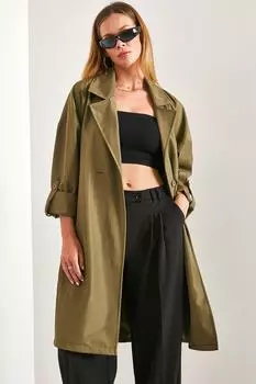 Женский тренч со сложенными рукавами и поясом Bianco Lucci, хаки