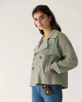 Женский тренчкот с воротником-лацканами и застежкой спереди на четыре пуговицы Noon, зеленый