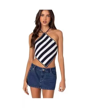 Женский треугольный топ Petra с открытой спиной, связанный крючком Edikted, синий