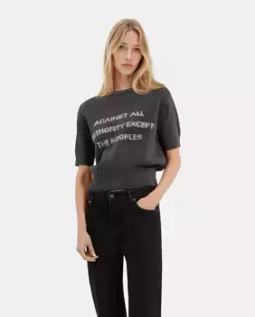 Женский трикотаж с коротким рукавом и трафаретной печатью The Kooples, серый