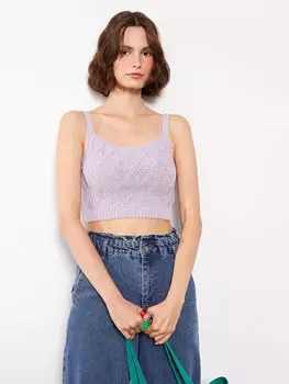 Женский трикотаж с квадратным воротником и узором, майка LCW Casual