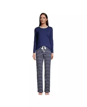 Женский трикотажной пижамный комплект из футболки и брюк с длинными рукавами Lands' End