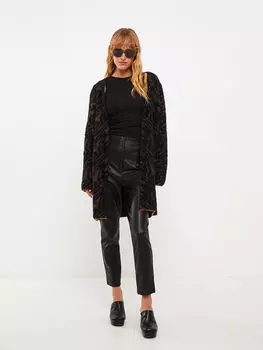 Женский трикотажный кардиган с длинным рукавом и узором с воротником-шалью LCWAIKIKI Classic