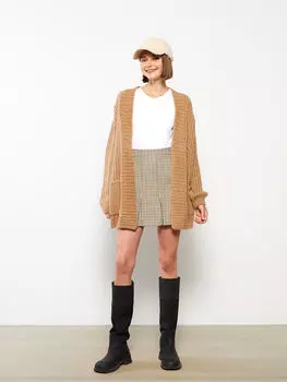 Женский трикотажный кардиган с длинным рукавом и воротником-шалью LCW Casual