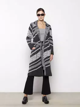 Женский трикотажный кардиган с длинными рукавами и воротником-жакетом LCWAIKIKI Classic