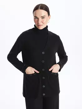 Женский трикотажный кардиган с длинными рукавами и V-образным вырезом с вышивкой LCW Grace