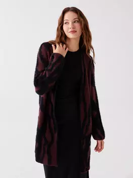 Женский трикотажный кардиган с длинными рукавами и воротником-шалью с узором LCWAIKIKI Classic, темно-бордовый