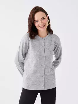 Женский трикотажный кардиган с длинными рукавами и круглым вырезом с узором LCW Grace, серый меланж