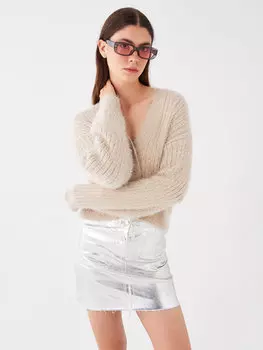 Женский трикотажный кардиган с длинными рукавами и V-образным вырезом с рисунком XSIDE, бежевый
