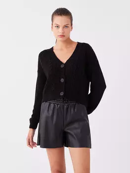 Женский трикотажный кардиган с длинными рукавами и V-образным вырезом с рисунком XSIDE, новый черный
