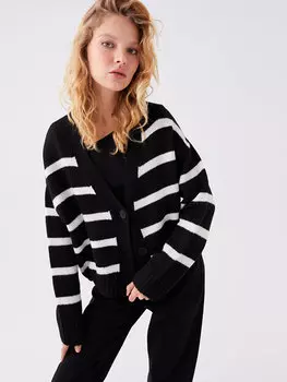 Женский трикотажный кардиган с длинными рукавами и V-образным вырезом с цветными блоками XSIDE