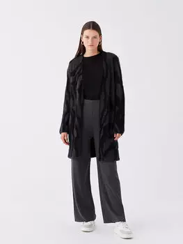 Женский трикотажный кардиган с длинными рукавами и воротником-шалью с узором LCWAIKIKI Classic, антрацит меланж