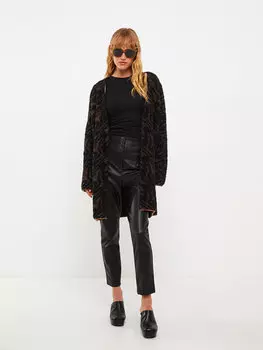 Женский трикотажный кардиган с длинными рукавами и воротником-шалью с узором LCWAIKIKI Basic, светло-коричневый