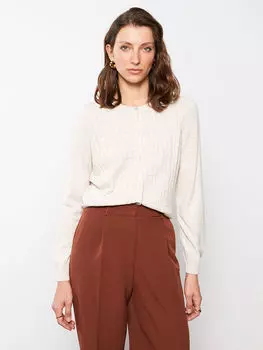 Женский трикотажный кардиган с круглым вырезом и длинными рукавами LC Waikiki Basic