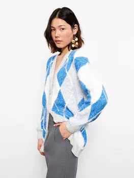 Женский трикотажный кардиган с V-образным вырезом и длинными рукавами LCW Casual