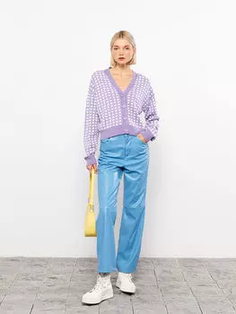 Женский трикотажный кардиган с V-образным вырезом и длинными рукавами Xside