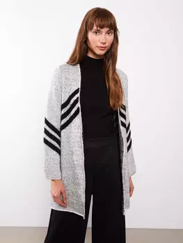 Женский трикотажный кардиган в полоску с длинным рукавом и воротником-шалью LCWAIKIKI Classic
