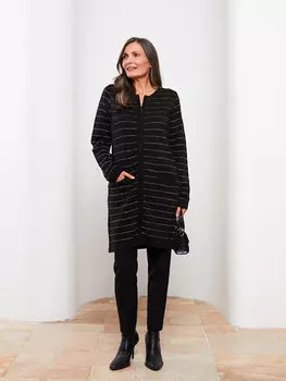 Женский трикотажный кардиган в полоску с круглым вырезом и длинными рукавами LCW Grace, новый черный