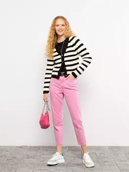 Женский трикотажный кардиган в полоску с v-образным вырезом и длинными рукавами Xside