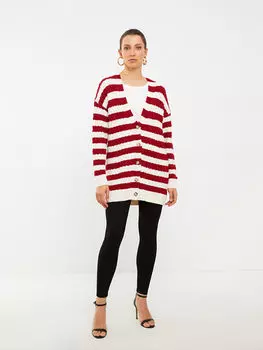 Женский трикотажный кардиган в полоску с v-образным вырезом и длинными рукавами LCWAIKIKI Classic
