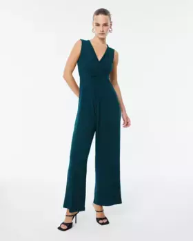 Женский трикотажный комбинезон без рукавов с V-образным вырезом Paz Torras, темно-зеленый