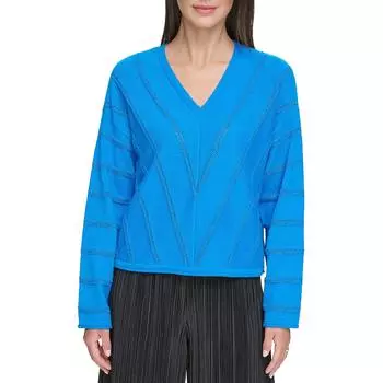 Женский трикотажный свитер-пуловер цвета металлик DKNY, цвет electric blue