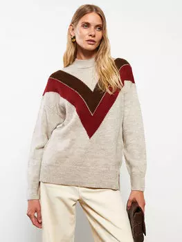 Женский трикотажный свитер с длинным рукавом и узором до половины водолазки LCWAIKIKI Classic