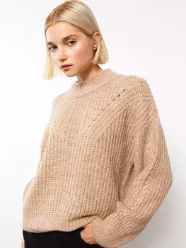 Женский трикотажный свитер с длинным рукавом и воротником-стойкой LCW Casual