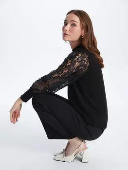 Женский трикотажный свитер с длинным рукавом и полуводолазкой с рисунком LCWAIKIKI Classic, новый черный