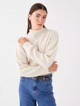 Женский трикотажный свитер с длинным рукавом и полуводолазкой с рисунком XSIDE, экрю