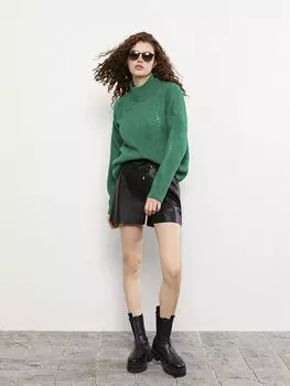 Женский трикотажный свитер с длинным рукавом и узором на половину водолазки LCW Casual