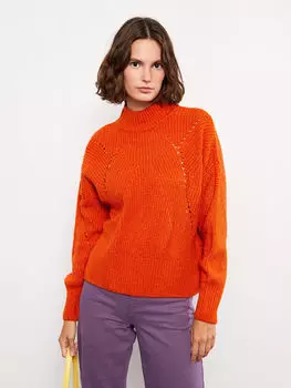 Женский трикотажный свитер с длинным рукавом и узором на половину водолазки LCW Casual