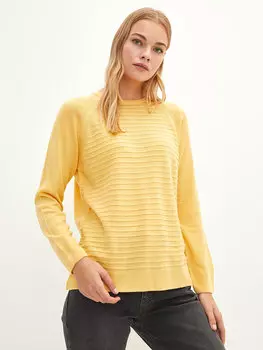 Женский трикотажный свитер с длинным рукавом с круглым вырезом и узором LCWAIKIKI Basic, матовый желтый