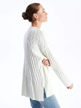 Женский трикотажный свитер с длинным рукавом с круглым вырезом и узором LCWAIKIKI Classic, экрю