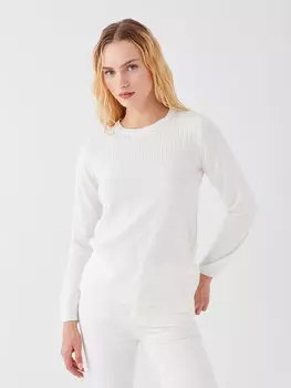 Женский трикотажный свитер с длинным рукавом с круглым вырезом и узором LCWAIKIKI Basic, экрю