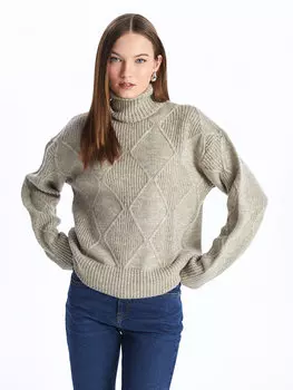 Женский трикотажный свитер с длинными рукавами и водолазкой с узором LCW Casual, норка