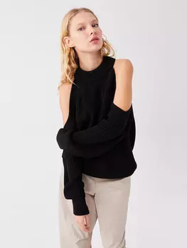 Женский трикотажный свитер с длинными рукавами и круглым вырезом, украшенный окном LCW Casual