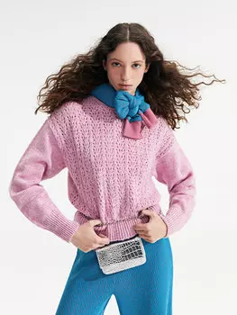 Женский трикотажный свитер с длинными рукавами и водолазкой с узором LCW Casual, розовая сирень