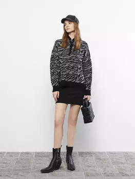 Женский трикотажный свитер с длинными рукавами и капюшоном с рисунком LCW Casual