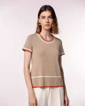 Женский трикотажный свитер с контрастным кантом и короткими рукавами Naulover, цвет Topo