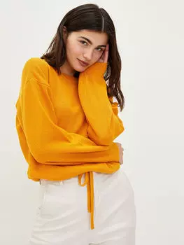 Женский трикотажный свитер с круглым вырезом и простым галстуком с длинным рукавом LCW Casual