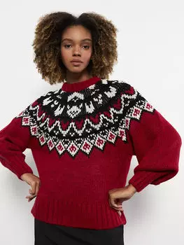 Женский трикотажный свитер с круглым вырезом и длинными рукавами LCW Casual