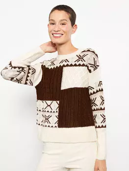 Женский трикотажный свитер с круглым вырезом и длинными рукавами LCW Casual